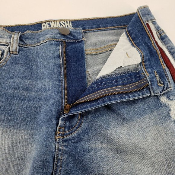 Rewash Brand Junior Sz 10 Distressed Denim Cut-off Shorts Red White Stripe Side - Picture 4 of 9
